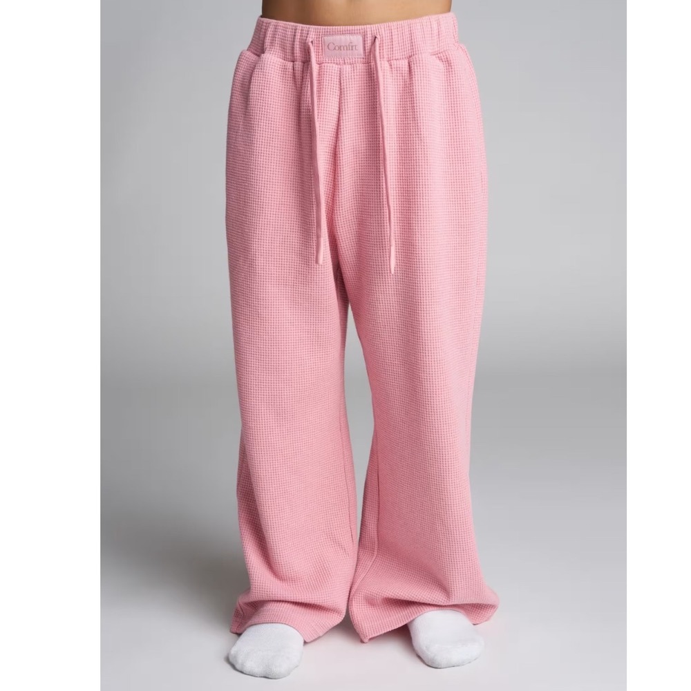 Comfrt Kids Pink Waffle Knit Wide Leg Lounge Pants Drawstring Size M Medium
